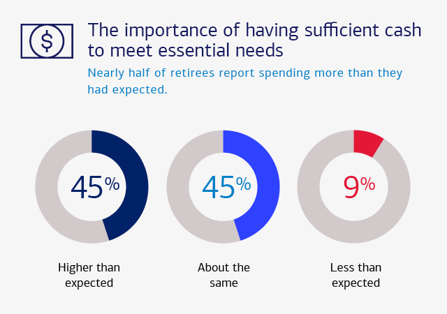 A graphic illustrating how retiree spending lines up with expectations. For a complete description, see the link below.