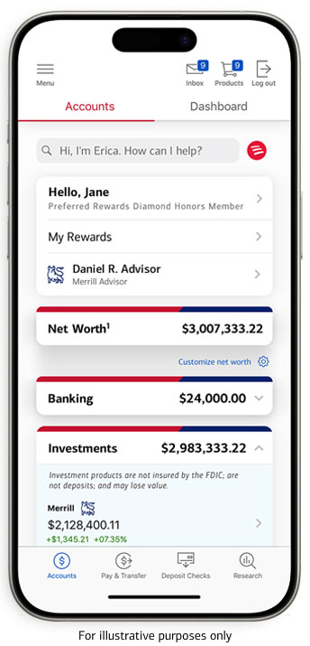 Bank of America mobile app account screen